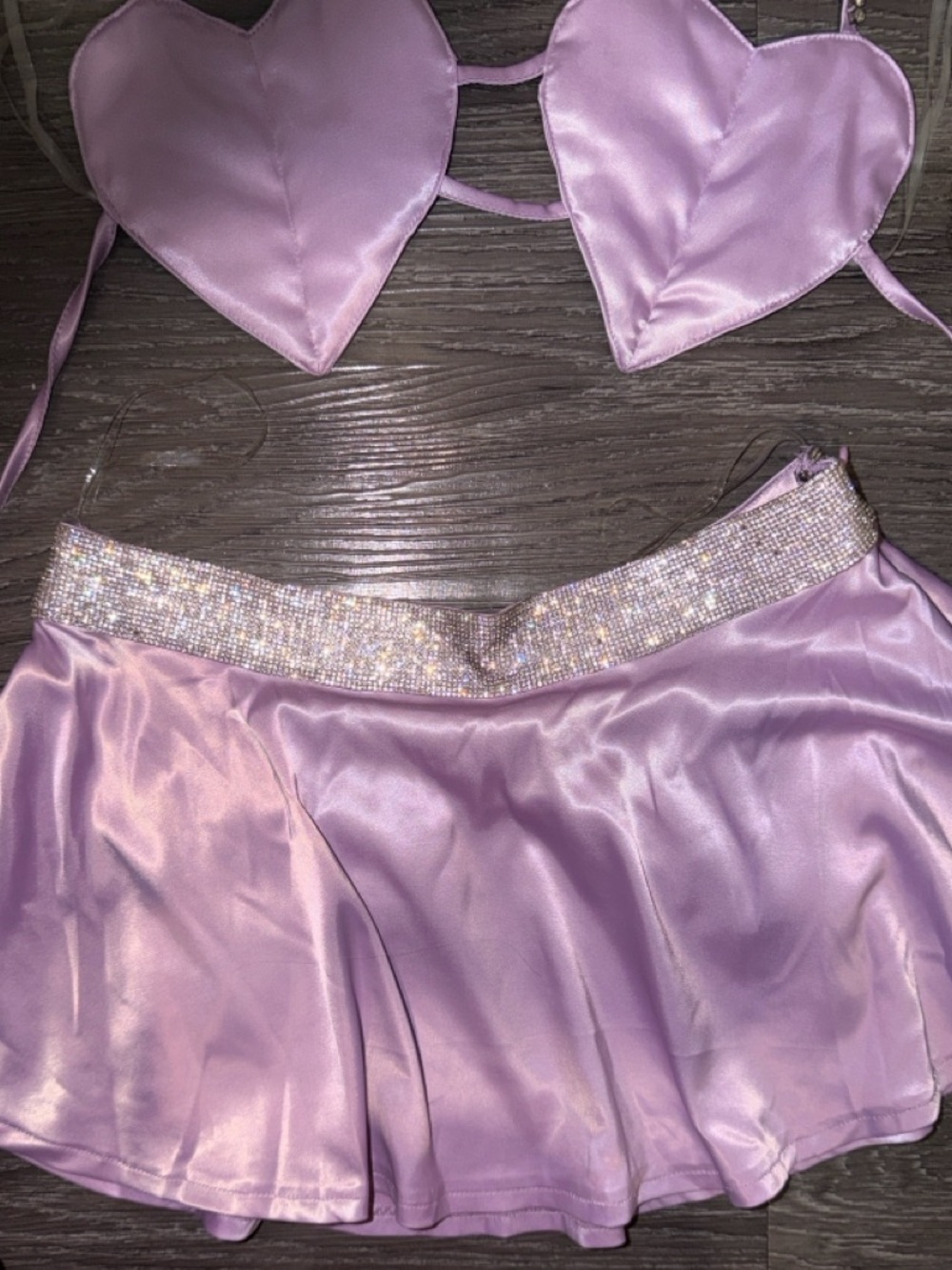 iHeartRaves Lavender Satin Heart Bandeau & Skirt Set - Picture 3 of 6